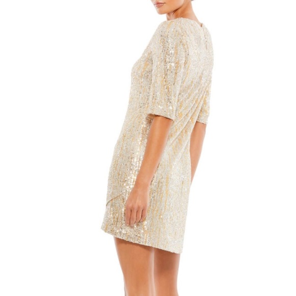 Ieena Mac Duggal Bateau Neckline Sequin Sheath Dress Gold Sparkle Size 2 - Picture 3 of 11